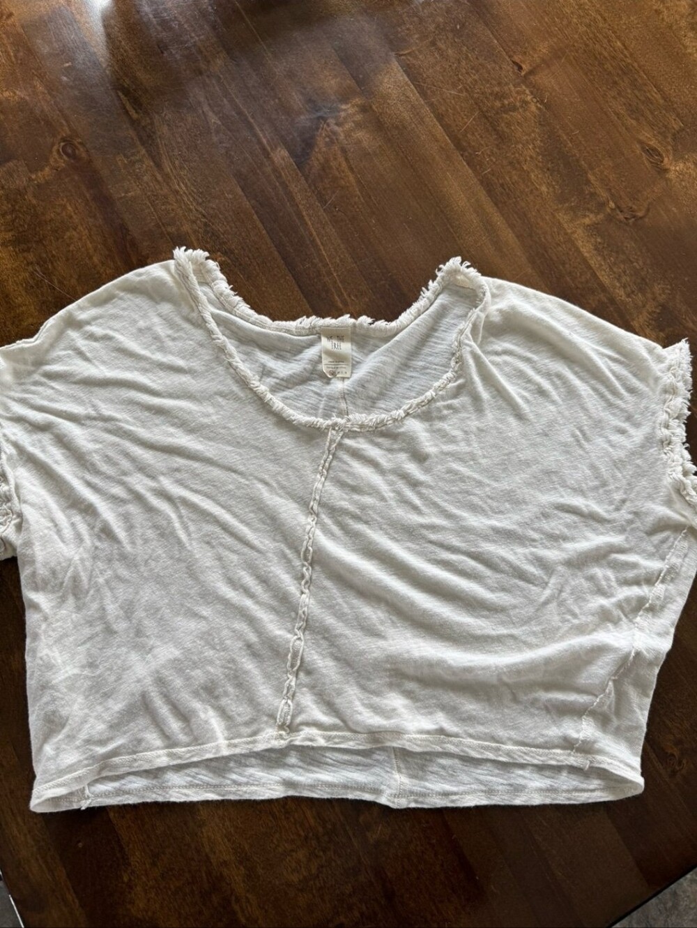 We The Free White Frayed Hem Cropped Tee